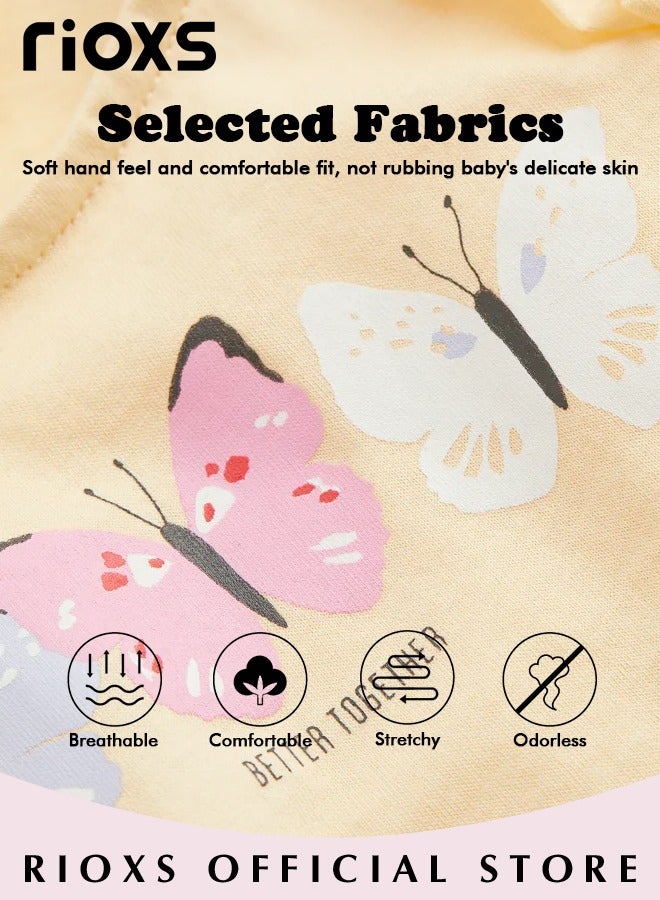 RIOXS 2 Pcs Toddler Girls T-shirt and Shorts Set, Adorable Summer Outfits for Baby Girls,  Comfy Breathable Cotton Ruffle Short Sleeve Top and Elastic Waist Butterfly Print Shorts, Casual Girls Summer Clothes Set Suitable for Vacation, Travel, Beach, Running and Daily Wear - Image 4