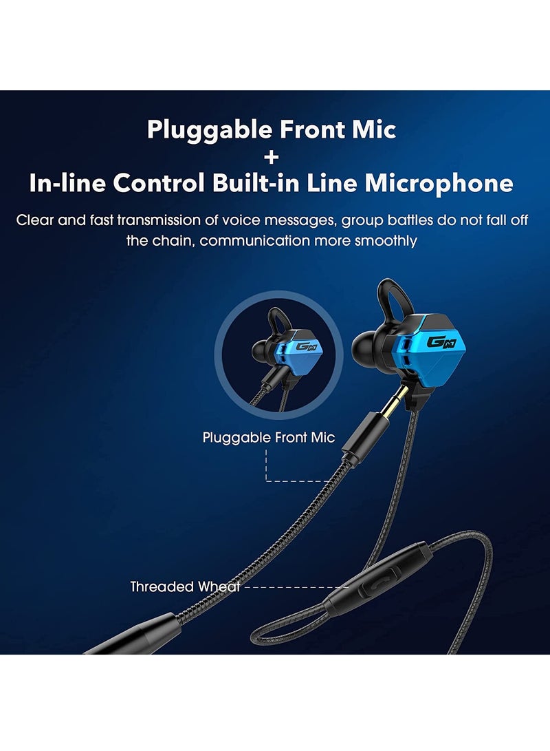 Gaming Earbuds with Microphone, Stereo Wired Headphones for Computer Gamer in-Ear Headphones with Detachable Mic for PS 5 Video Game E-Sport Earphone with 3.5mm Jack (Blue) - Image 4