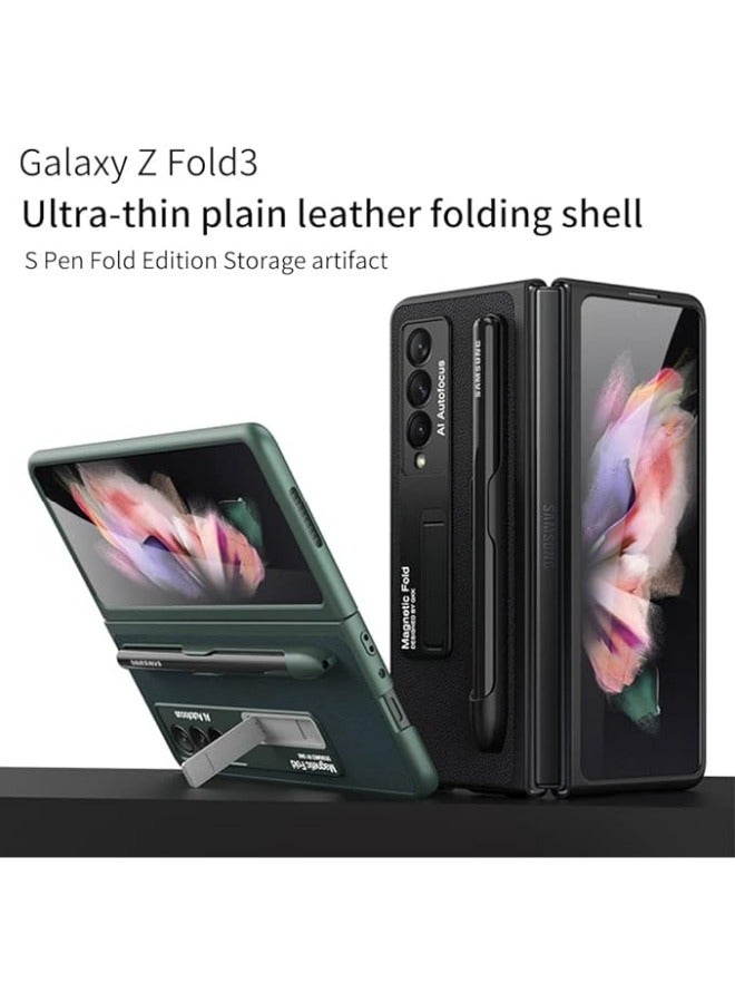 Case Compatible with Samsung Galaxy Z Fold 3, Z Fold 3 Case Leather with Kickstand Folio Flip Phone Case with S Pen Holder, Cover Designed for Galaxy Z Fold 3 5G (Black) - Image 5