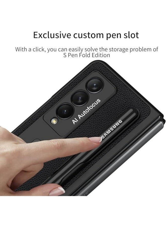 Case Compatible with Samsung Galaxy Z Fold 3, Z Fold 3 Case Leather with Kickstand Folio Flip Phone Case with S Pen Holder, Cover Designed for Galaxy Z Fold 3 5G (Black) - Image 2