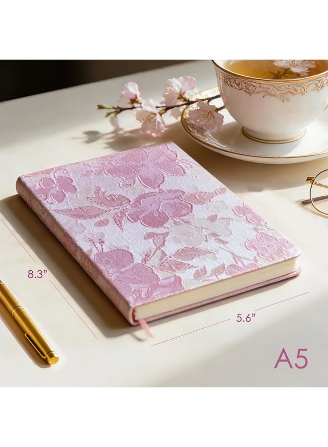 ipoul Pink Notebook, A5, Ruled Journal, Hardcover, Lay-flat, Embroidered Flower Journal, Beautiful Journal, Cute Notebooks for Women, Gift for Her, Writing Journal, Gratitude Journal, Peach Blossom - Image 5