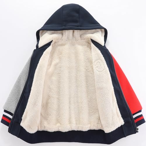 Bumeex Kids Boy's Jacket Hoodie Clothes Fall Winter Sherpa Fleece Lined Clothing Outfits Sweatshirt Navy/Grey/Red Size 8-9 Years - Image 5