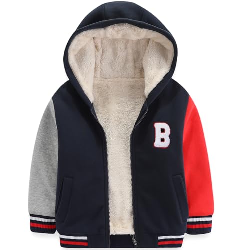 Bumeex Kids Boy's Jacket Hoodie Clothes Fall Winter Sherpa Fleece Lined Clothing Outfits Sweatshirt Navy/Grey/Red Size 8-9 Years - Image 1