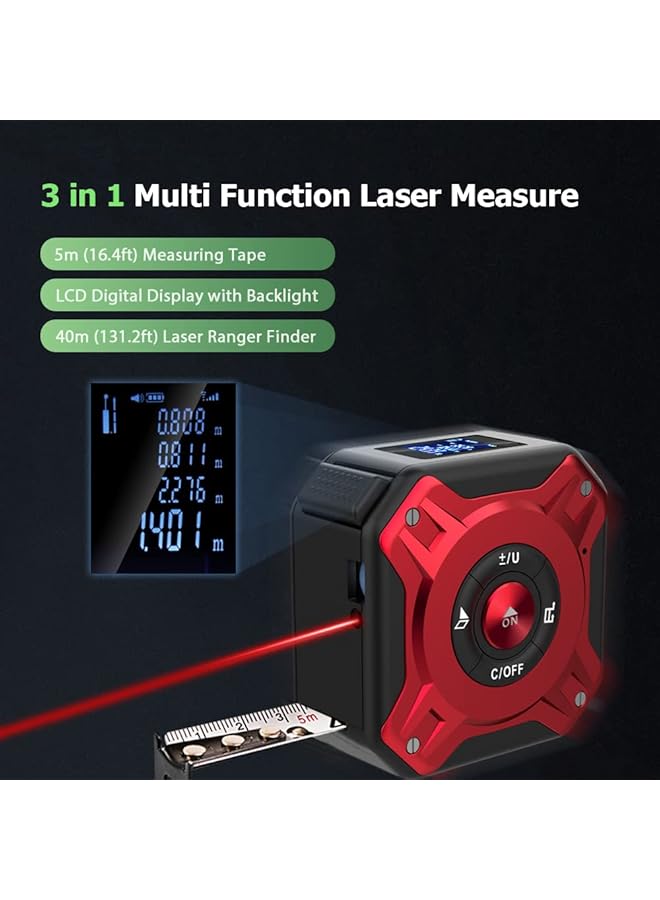 erorex 3 In 1 Laser Tape Measure Digital Ranger Finder 16Ft Measuring Tape 131Ft Multi Function Laser Measure Distance Area Volume Pythagorean Unit Switching Data Storage - Image 3