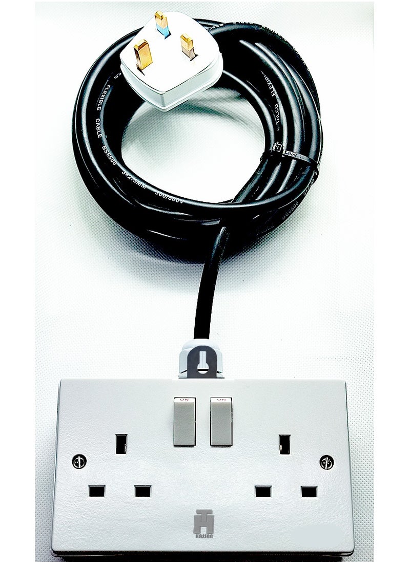 Hassan Hassan Double Socket Extension Cord 13A With Wall Attachment  - Image 1