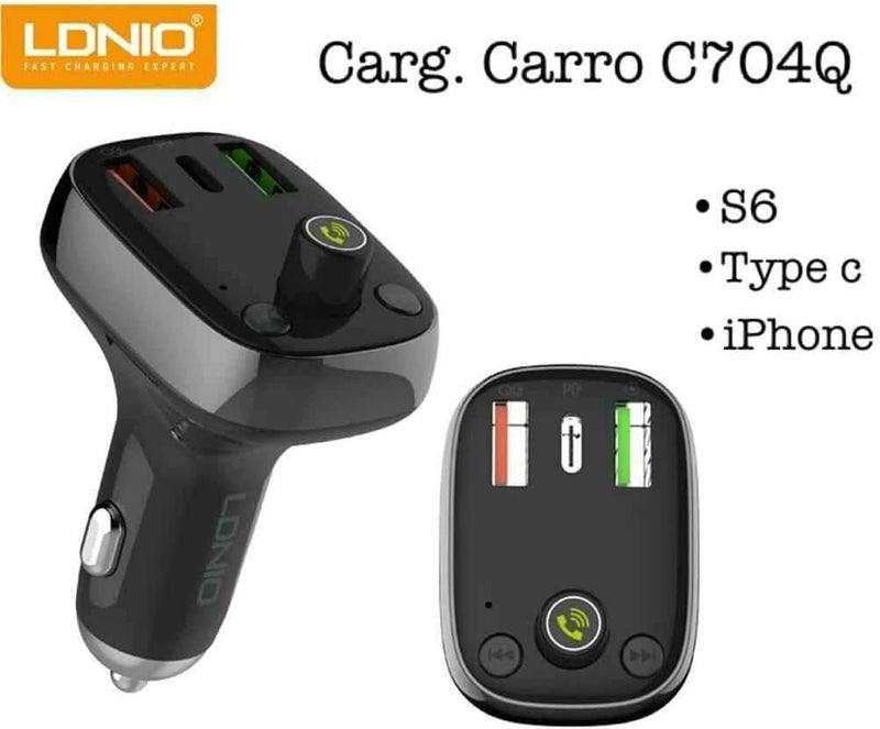 LDNIO C704Q Universal Bluetooth FM transmitter and car charger PD/QC4 + USB Type-C cable - Image 4