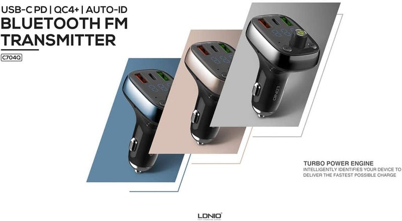 LDNIO C704Q Universal Bluetooth FM transmitter and car charger PD/QC4 + USB Type-C cable - Image 5
