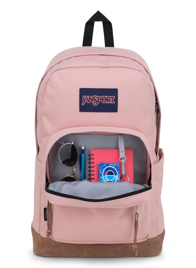 جان سبورت حقيبة ظهر JanSport Right Pack - حقيبة مدرسية، أو حقيبة سفر، أو حقيبة عمل، أو حقيبة كمبيوتر محمول بقاعدة من جلد الغزال وجيب لزجاجة الماء، لون وردي ضبابي - Image 4