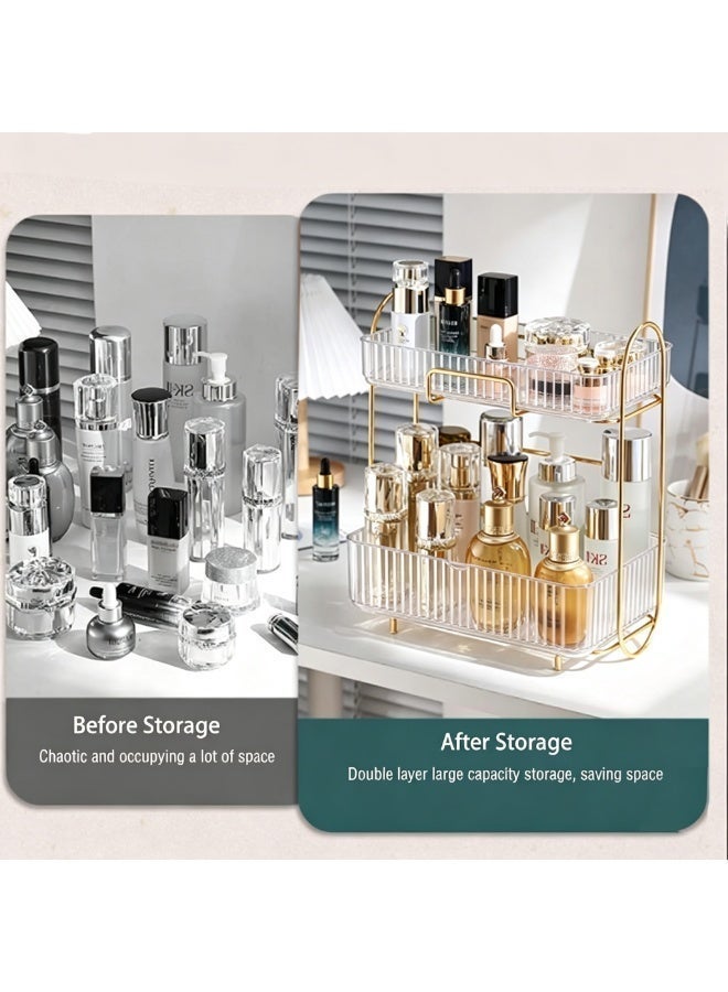 Pullable 2-Tier Bathroom Organizer Countertop, Large Capacity Makeup Display Cases Vanity Tray Makeup Skin Care Products Organization Rack for Bedroom, Vanity, Bathroom, Countertop (Clear) - Image 2