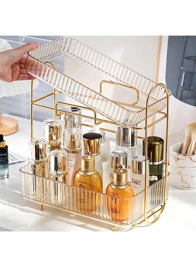Pullable 2-Tier Bathroom Organizer Countertop, Large Capacity Makeup Display Cases Vanity Tray Makeup Skin Care Products Organization Rack for Bedroom, Vanity, Bathroom, Countertop (Clear) - Image 4