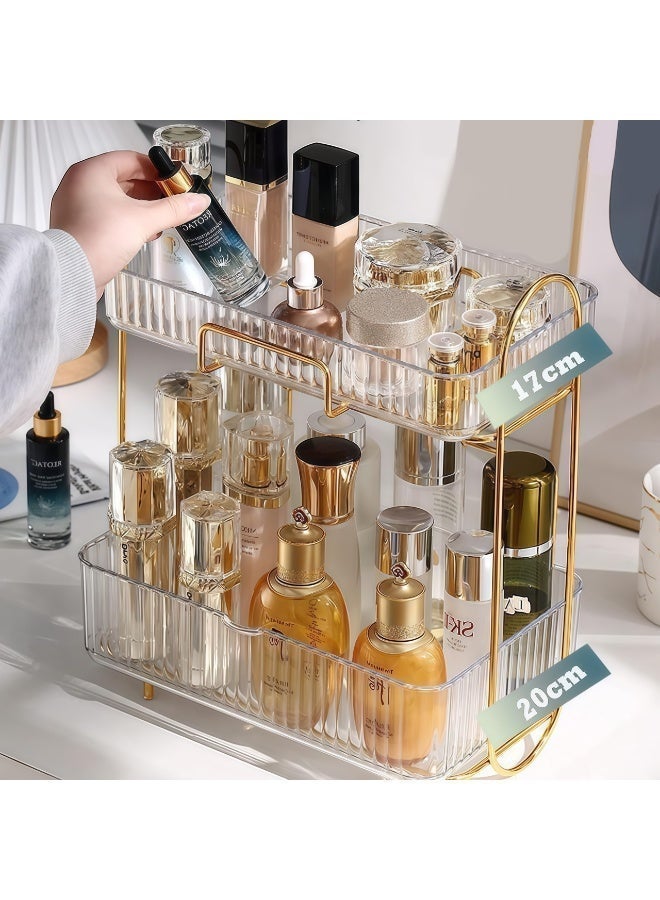 Pullable 2-Tier Bathroom Organizer Countertop, Large Capacity Makeup Display Cases Vanity Tray Makeup Skin Care Products Organization Rack for Bedroom, Vanity, Bathroom, Countertop (Clear) - Image 5