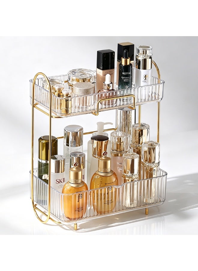 Pullable 2-Tier Bathroom Organizer Countertop, Large Capacity Makeup Display Cases Vanity Tray Makeup Skin Care Products Organization Rack for Bedroom, Vanity, Bathroom, Countertop (Clear) - Image 1