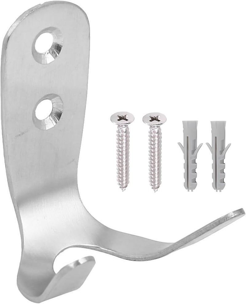 Royal Apex 1pcs Wall Mounted Hook with Screws & Fishers Heavy Duty Silver Wall Hanger for Clothes, Jackets, Robes, Towels, Hats, Keys, Bags & Cups Indoor & Outdoor Use (DOUBLE SIDE HOOK) - Image 1