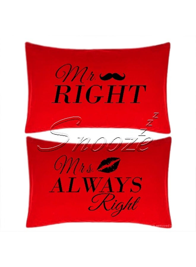 snooze Pillowcases set, 2 pcs, 45*65 cm, (MR& MRs design) Red - Image 1