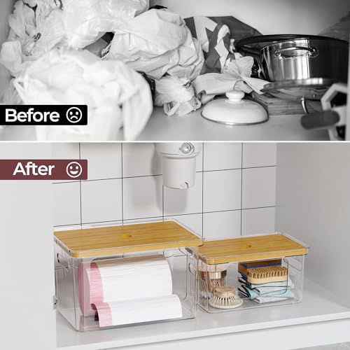 Delamu Acrylic Trash Bag Holder, 2 Pack (XL+S) Stackable Garbage Bag Dispenser, Clear Organizer Bins for Under Sink Organization, Pantry Storage, Cabinet, Kitchen, Laundry, Bathroom - Image 5
