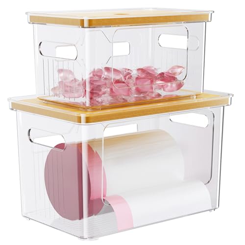 Delamu Acrylic Trash Bag Holder, 2 Pack (XL+S) Stackable Garbage Bag Dispenser, Clear Organizer Bins for Under Sink Organization, Pantry Storage, Cabinet, Kitchen, Laundry, Bathroom - Image 1