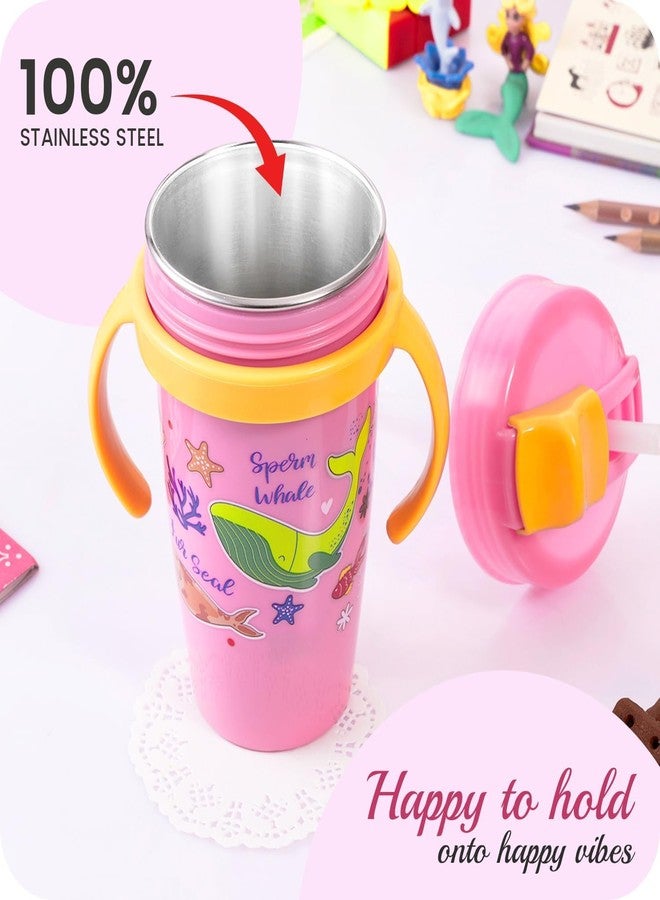 Zerya Stainless Steel Double Walled 360ml BPA-Free Sippy Cup Anti-Spill Soft Silicone Spout Baby Sipper Water Bottle with Straw and Side Handle for Kids (Snozzy - Pink) - Image 3
