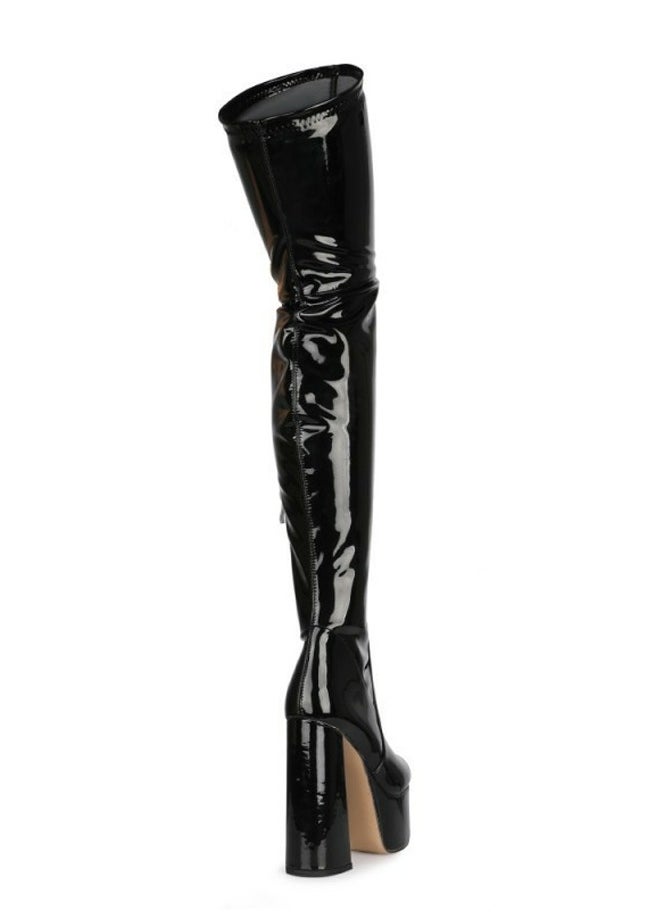 Loquat Womens Solid Over The Knee Boots Thigh High Chunky Heel Round Toe Long Boots Elegant Classic Fashion Tall Boots Black  - Image 1
