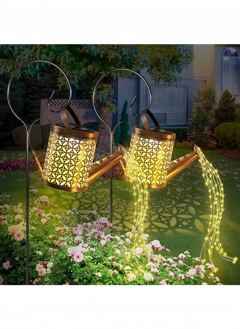 GGEROU 2Pcs Solar Watering Can Lights, Waterfall Lights Waterproof Solar Garden Light Diya Diwali Light,Auto Light Up At Dark ,LED Garden Shower Lights  - Image 1