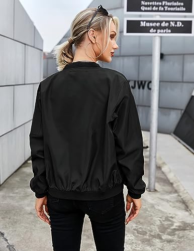 Zeagoo Womens Classic Quilted Jacket Short Bomber Jacket Coat, Black, Large - Image 5