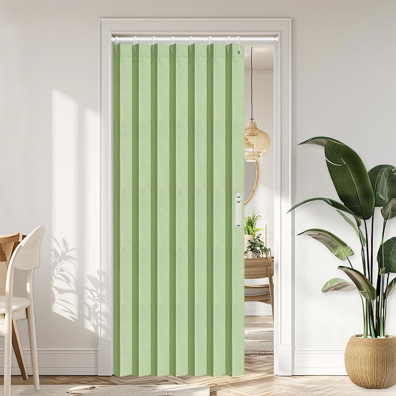 Vatge Closet Curtain for Open Closet - Green Door Curtains for Doorways Accordion Style Door Curtains for Doorway and Folding Closet Door Cover 1 Panel with Tieback  W39 x L78  Green - Image 1