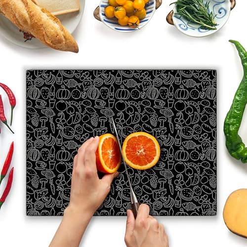 Kitchenville Glass Cutting Board 16"x12": Tempered Glass Kitchen Counter Protector - Durable- Scratch-Resistant, Heat-Proof - Design 4 - Black Design - Image 1