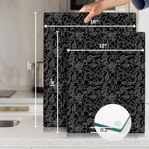 Kitchenville Glass Cutting Board 16"x12": Tempered Glass Kitchen Counter Protector - Durable- Scratch-Resistant, Heat-Proof - Design 4 - Black Design - Image 4