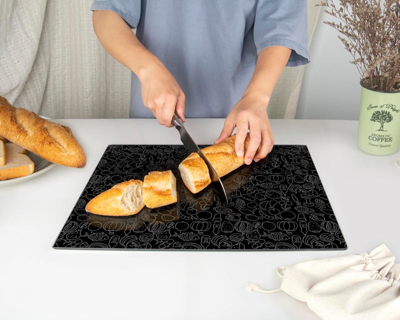 Kitchenville Glass Cutting Board 16"x12": Tempered Glass Kitchen Counter Protector - Durable- Scratch-Resistant, Heat-Proof - Design 4 - Black Design - Image 3