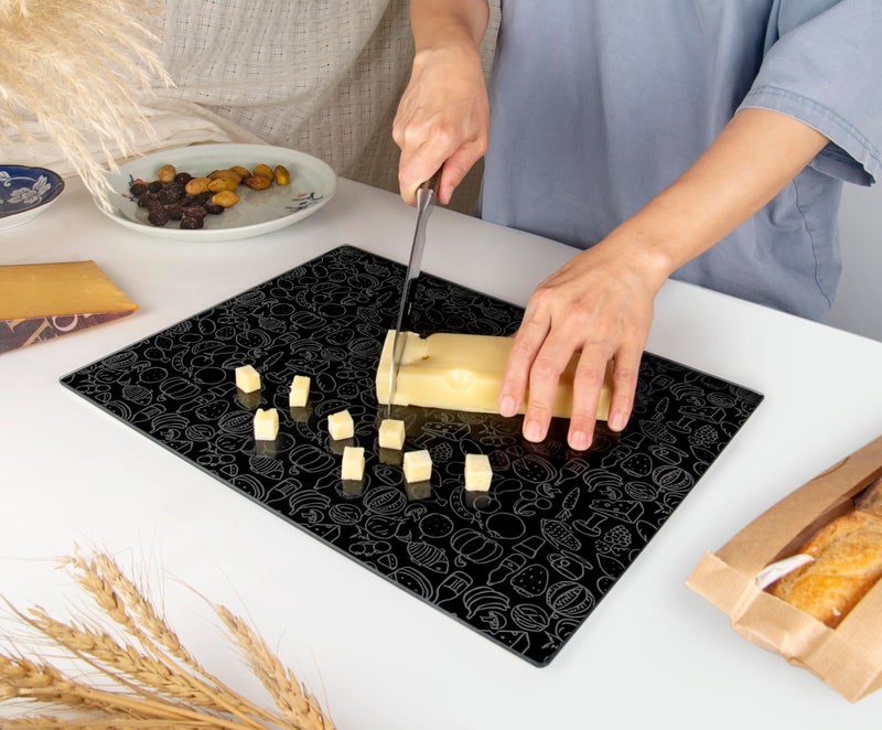 Kitchenville Glass Cutting Board 16"x12": Tempered Glass Kitchen Counter Protector - Durable- Scratch-Resistant, Heat-Proof - Design 4 - Black Design - Image 5
