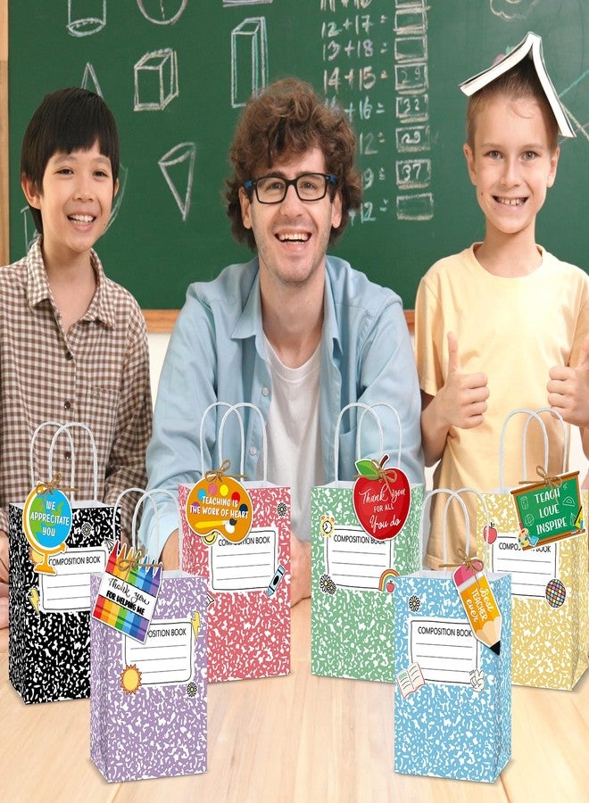 Naozinebi ١٢ مجموعة من أكياس هدايا تقدير المعلمين لنهاية العام الدراسي، أكياس حلوى بالجملة للعودة إلى المدرسة، دفاتر ملاحظات، أقلام تلوين، أقلام رصاص، أكياس هدايا مزينة بمقابض، بطاقات تعريفية للفصول الدراسية، المدرسة، المكتب، لوازم الحفلات - Image 5