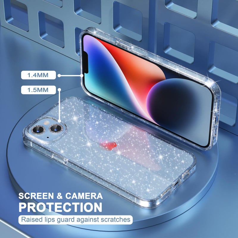 Choiche Compatible for iPhone 14 Plus Case Women Phone Case, Cute Bling Sparkly, Military Grade Drop Protection, 2 Diamond Camera Lens Covers, 2 Tempered Glass Protectors, 6.7 inch (Glitter Clear) - Image 4
