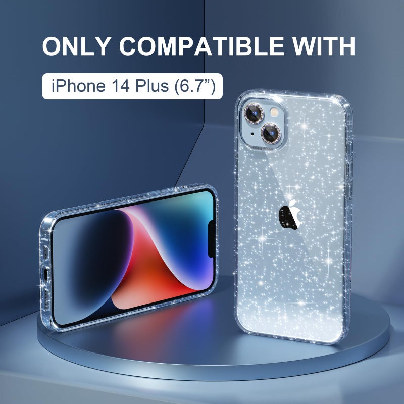 Choiche Compatible for iPhone 14 Plus Case Women Phone Case, Cute Bling Sparkly, Military Grade Drop Protection, 2 Diamond Camera Lens Covers, 2 Tempered Glass Protectors, 6.7 inch (Glitter Clear) - Image 2