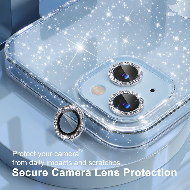 Choiche Compatible for iPhone 14 Plus Case Women Phone Case, Cute Bling Sparkly, Military Grade Drop Protection, 2 Diamond Camera Lens Covers, 2 Tempered Glass Protectors, 6.7 inch (Glitter Clear) - Image 3