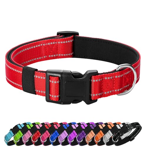 PenSeepet Reflective Dog Collar Padded with Soft Neoprene Breathable Quick Release Basic Dog Collars for Puppy Small Dogs Red Girl Boy - Image 1