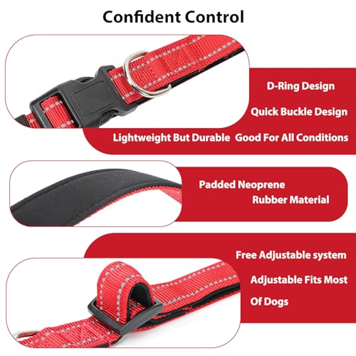 PenSeepet Reflective Dog Collar Padded with Soft Neoprene Breathable Quick Release Basic Dog Collars for Puppy Small Dogs Red Girl Boy - Image 4