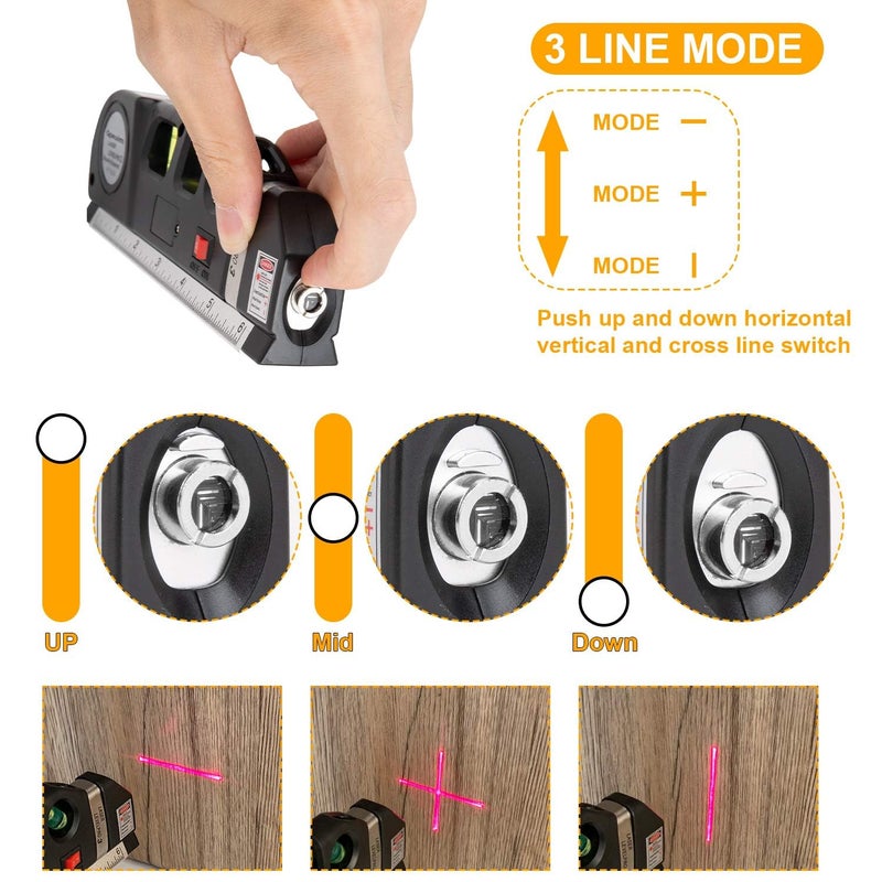 KBZONE Laser Level Tool, Multipurpose Laser Level Kit Standard Cross Line Laser level Laser Line leveler Beam Tool with Standard Measure Tape and Metric Rulers for Hanging Pictures Tile Walls - Image 3