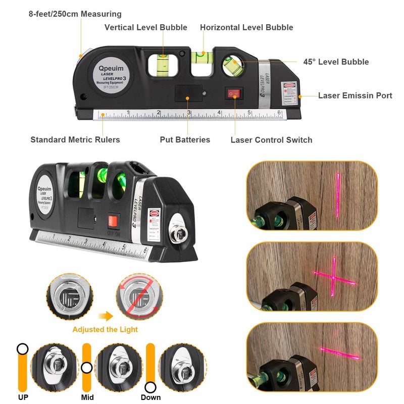 KBZONE Laser Level Tool, Multipurpose Laser Level Kit Standard Cross Line Laser level Laser Line leveler Beam Tool with Standard Measure Tape and Metric Rulers for Hanging Pictures Tile Walls - Image 2