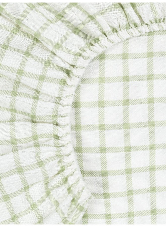 Under The Nile Organic Cotton Muslin - Bassinet Sheet - Sage Windowpane, 26" x 18" - Image 2