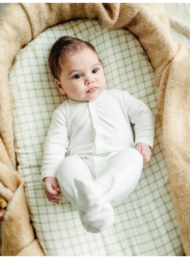 Under The Nile Organic Cotton Muslin - Bassinet Sheet - Sage Windowpane, 26" x 18" - Image 3