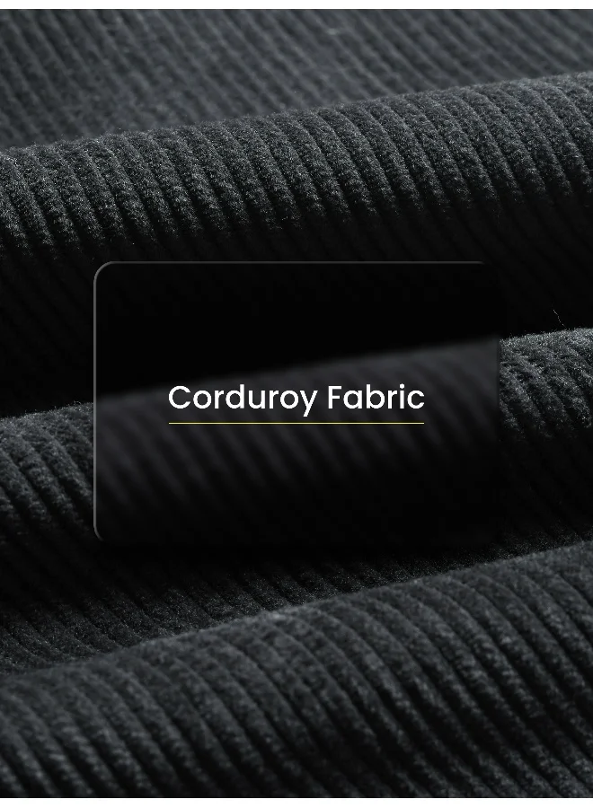 Beyoung Dark Grey Flap Pocket Corduroy Shirt