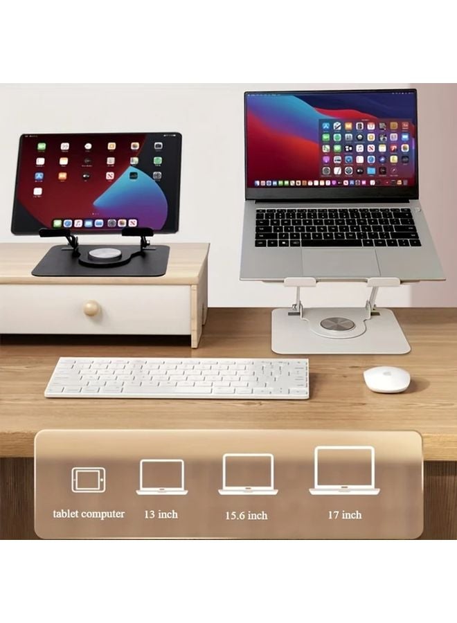 White Laptop Stand 360 Rotating Base Ergonomic Adjustable Height Foldable Metal Holder 13 15 Inches - Image 2