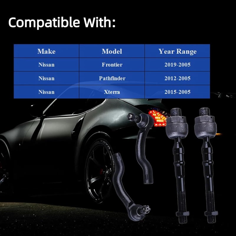 KFVF 4pc Front Outer Inner Tie Rod End Kit for Nissan Vehicles - Image 2