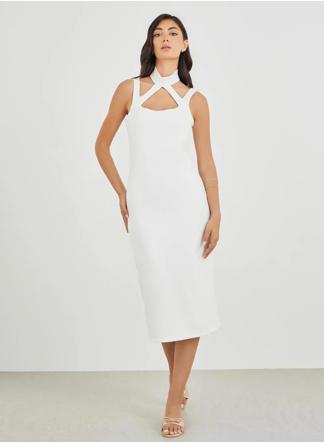 Styli Styli Halter Neck Strappy Bodycon Midi Dress