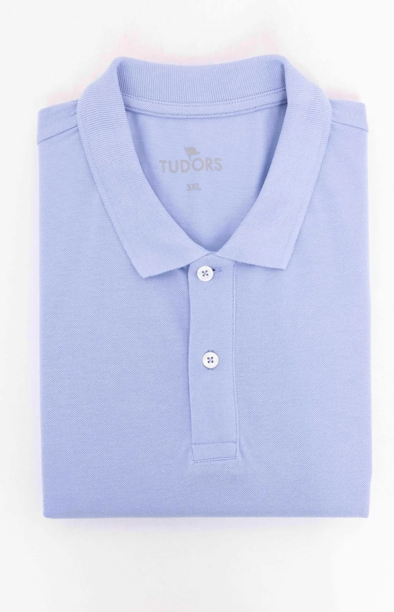 Tudors Men's Plus Size Wide Cut Cotton Plain Pique Blue Polo Neck T-Shirt
