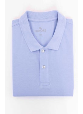 Tudors Men's Plus Size Wide Cut Cotton Plain Pique Blue Polo Neck T-Shirt  - Image 3