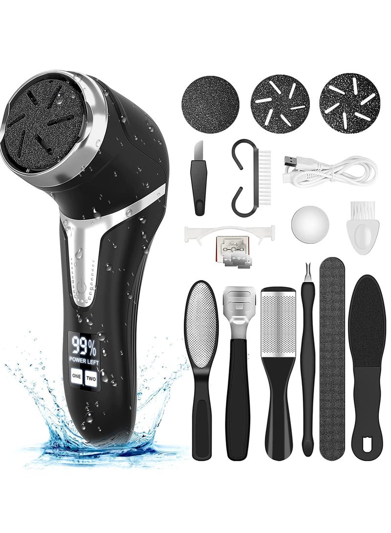 General Electric Callus Remover for Feet With Dander Vacuum, Portable Pedicure Kit Foot File Callus Remover, Rechargeable Waterproof Foot File for Foot Care Deadskin Remover with 3Head and LCD Display  - Image 1