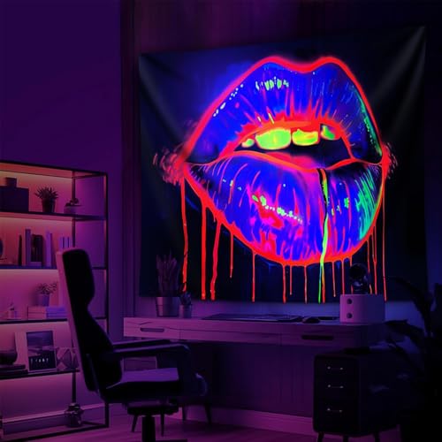 TUGCAY Lips Black Light Tapestry, Blacklight Tapestry UV Reactive Lip Flowing with Liquid Tapestries Wall Hanging for Bedroom Dorm Decor(51.2 x 59.1 Inches) - Image 3