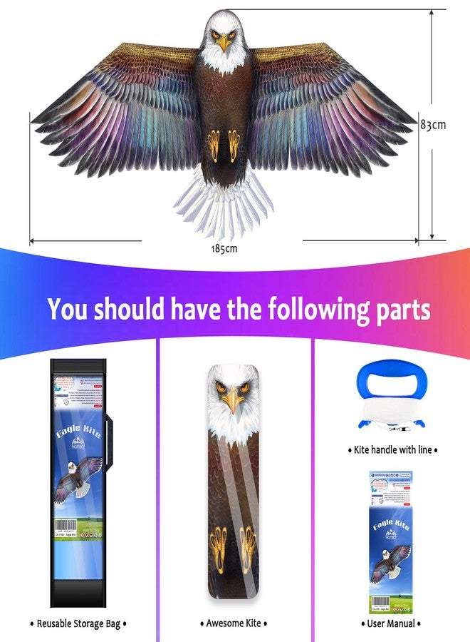Honbo Eagle Kites for Adults and Kids,Easy to Fly for Beach Trip, Outdoor Activities-Wingspan 73”-200ft Line with Swivel-Bonus Durable Polyester Bag - Image 2