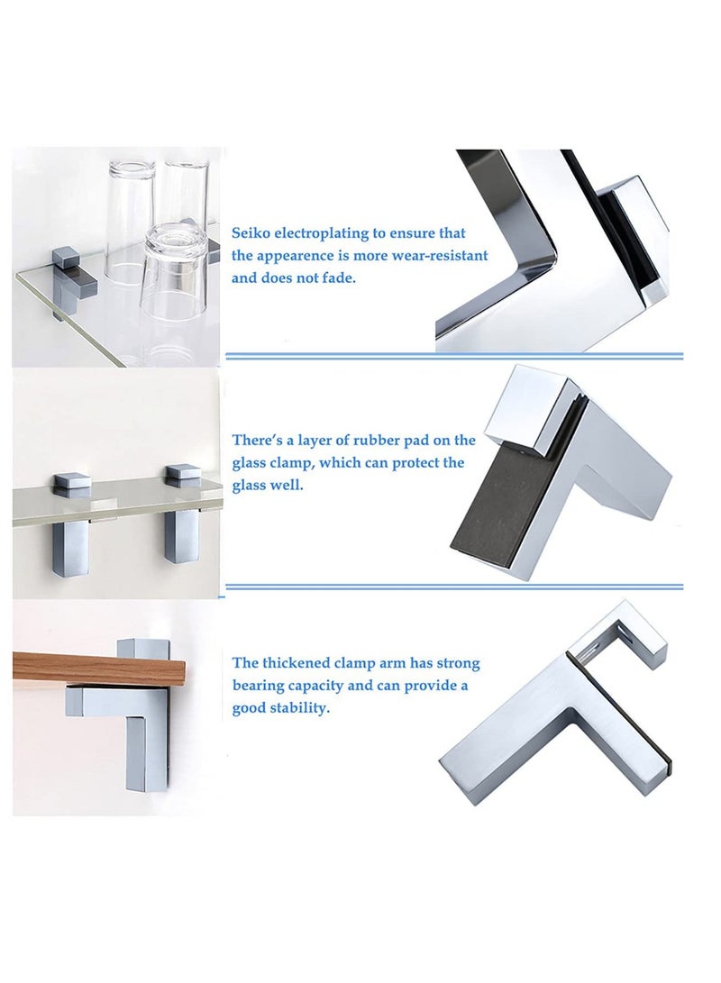 Wood Clamp Glass Shelf Bracket Holder, Adjustable Solid Zinc Alloy Support Clip, Wall Bracket for 3-36mm Thickness Shelf(4Pcs) - Image 3