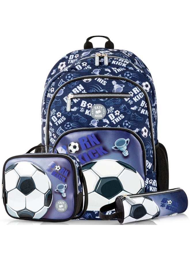 Eazy Kids Eazy Kids 18" Set of 3 Backpack w/ Lunch Bag and Pencil Case - Football  - Image 1